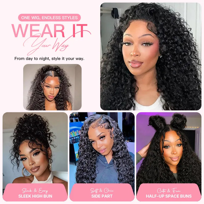 360 lace wig in water wave texture with soft, defined waves and natural movement
