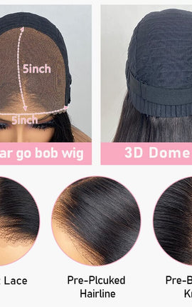 Aligrace Hair 5x5 Pre Cut Lace Wear and Go Glueless Straight Bob Wig for Black Women