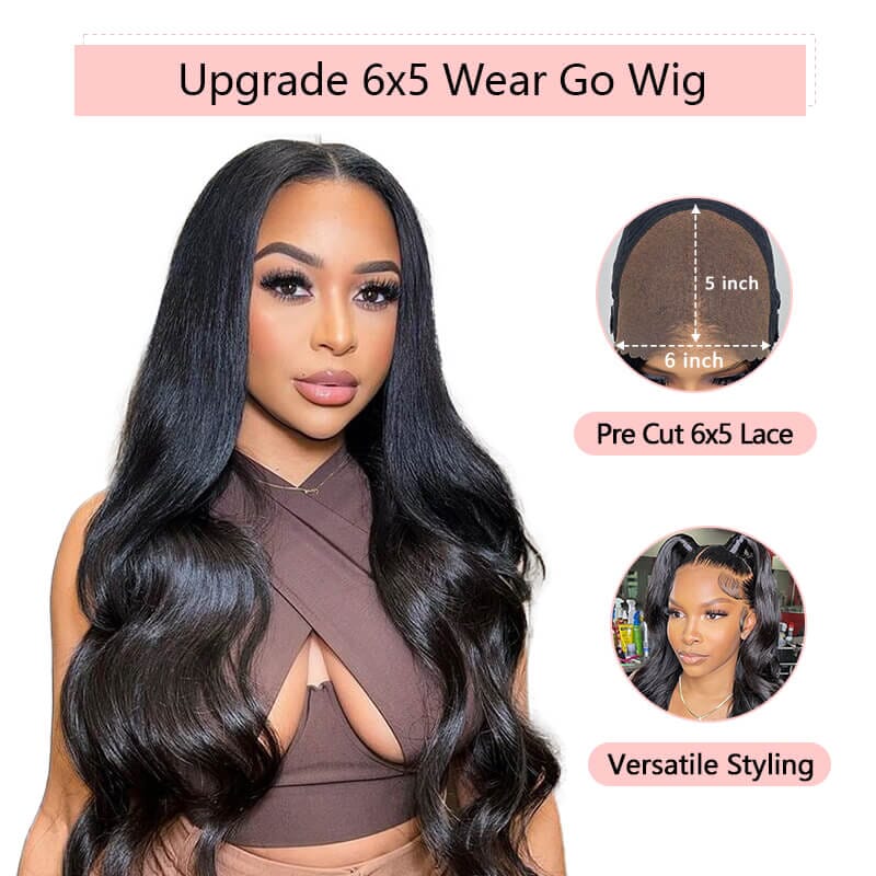 Aligrace Wear & Go 6x5 Pre Cut Lace Closure Body Wave Pre Plucked Wig