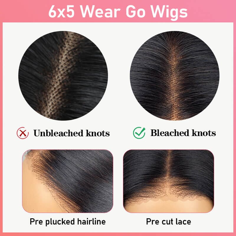 Aligrace 6x5 Pre Cut & Pre Bleached Lace Wear And Go Black Water Wave Beginner Friendly Wig