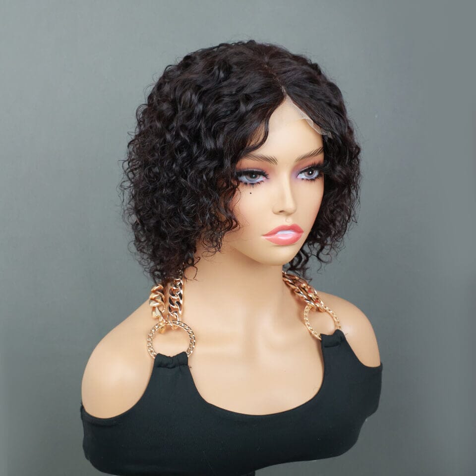 Aligrace 8 inch 2.5x0.5 T part Lace Natural Color Water Wave Wig