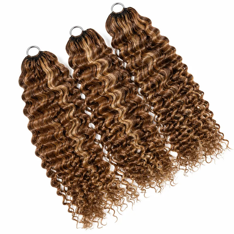 #4/27 highlight crochet hair extension made with 100% human hair, defined water waves and premium texture for protective hairstyles