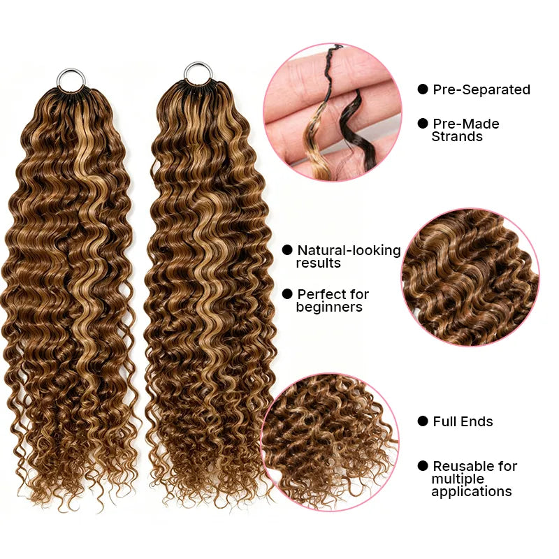 #4/27 highlight water wave crochet human hair extension with detailed wave pattern, seamless blend and natural-looking boho braid style