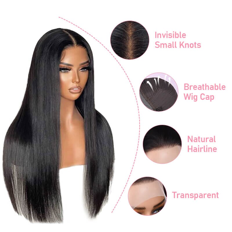 Aligrace Brazilian 4x4 Lace Closure Straight Human Hair Wigs