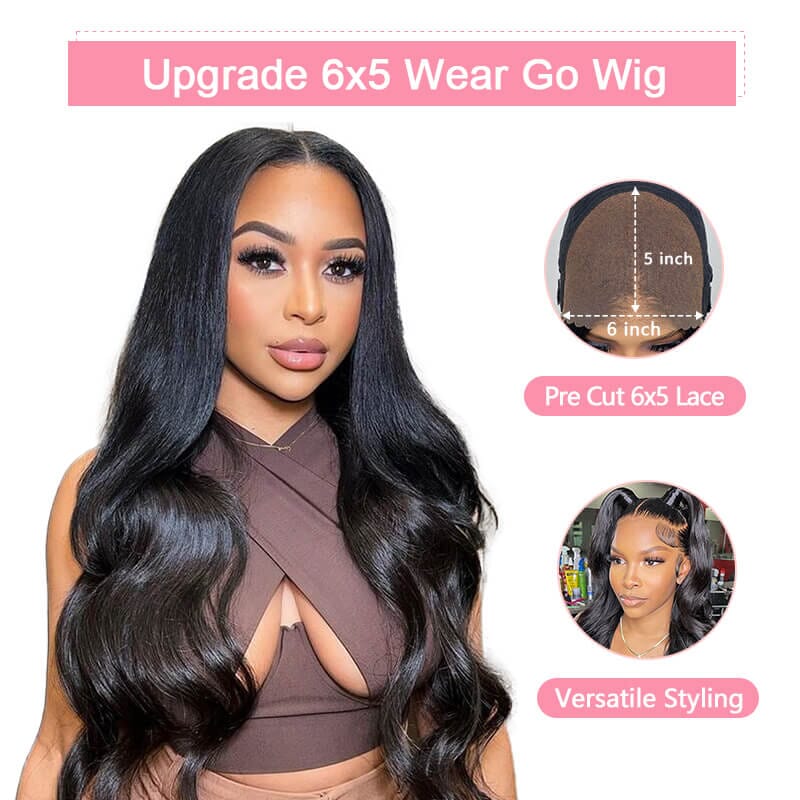 Aligrace Wear & Go 6x5 Pre-Cut Lace Body Wave Wig With Pre Bleached Invisible Knots