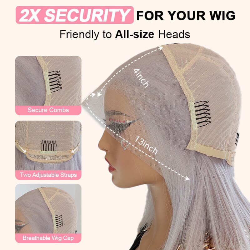 Aligrace Best Quality 13x4 Transparent Lace Silvery Grey Color Straight Short BoB Wig