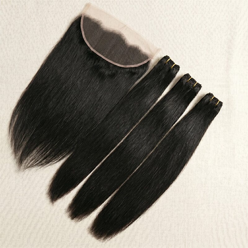 13x4 Lace Frontal with 3 Bundles Brazilian Straight Human Hair – 100% Virgin Hair, Full &amp; Natural Hairline for Black Women AliGrace 