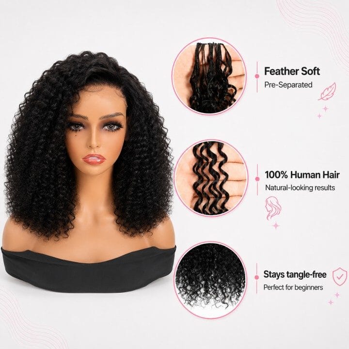 AliGrace Kinky Curly Pre-Separated Knotless Crochet Hair Extensions, Feather Soft 100% Human Hair for Natural Boho Braids AliGrace 