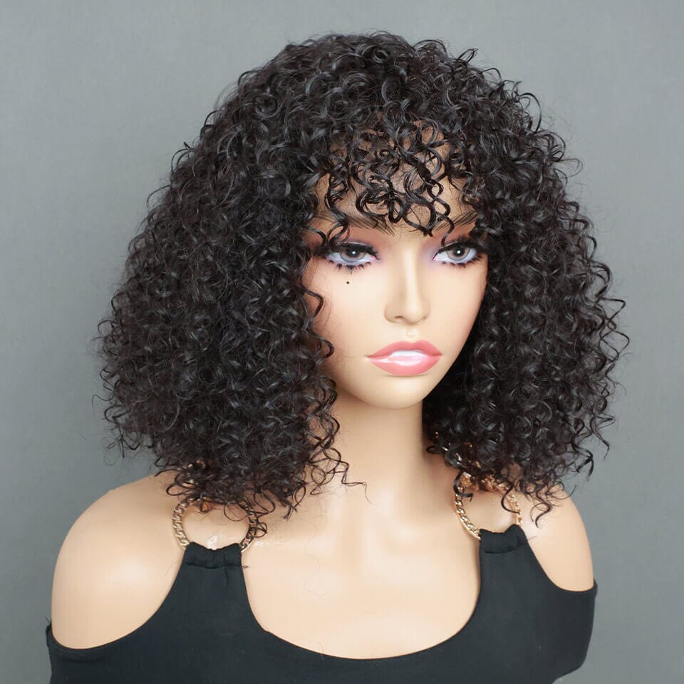 Aligrace Average Size 8 inch Machine Made Curly Wigs With Bang