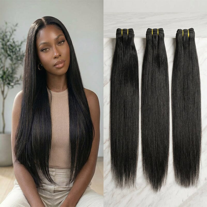 28 Inch Brazilian Straight Human Hair Bundles – 100% Virgin Hair Extensions for Black Women, Silky Soft &amp; Full AliGrace 