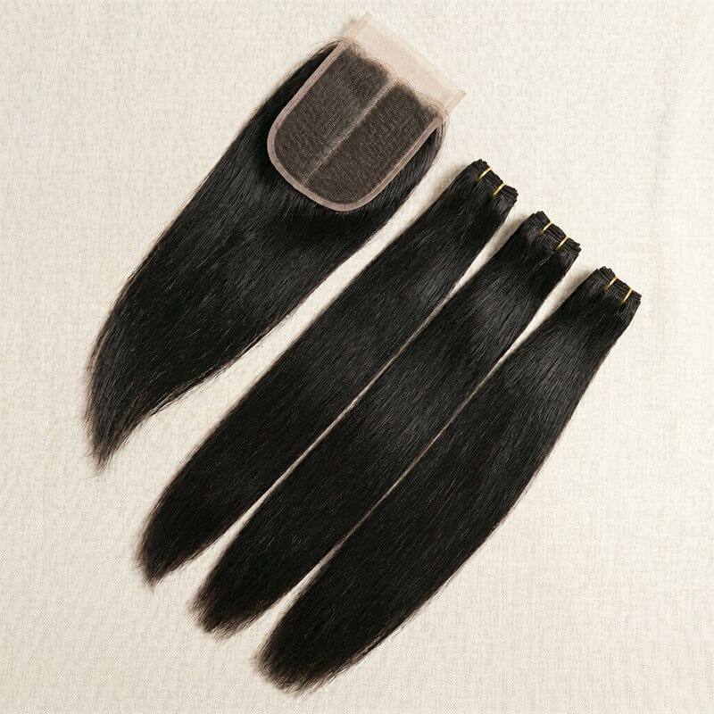 Ali Grace Hair Silky Straight Human Hair Bundles with 5x5 Closure 100% Real Hair, Full &amp; Tangle-Free AliGrace 