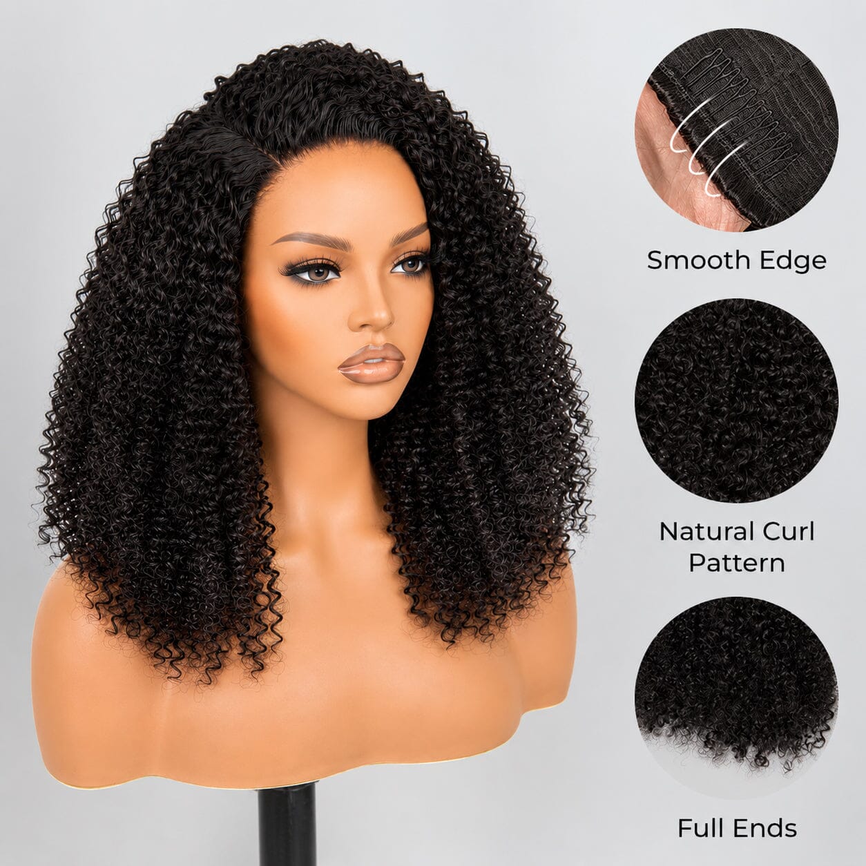 Aligrace Hair Kinky Curly Half Wig InvisiFit Strap Human Hair Wear Go Glueless Wig for Beginners AliGrace
