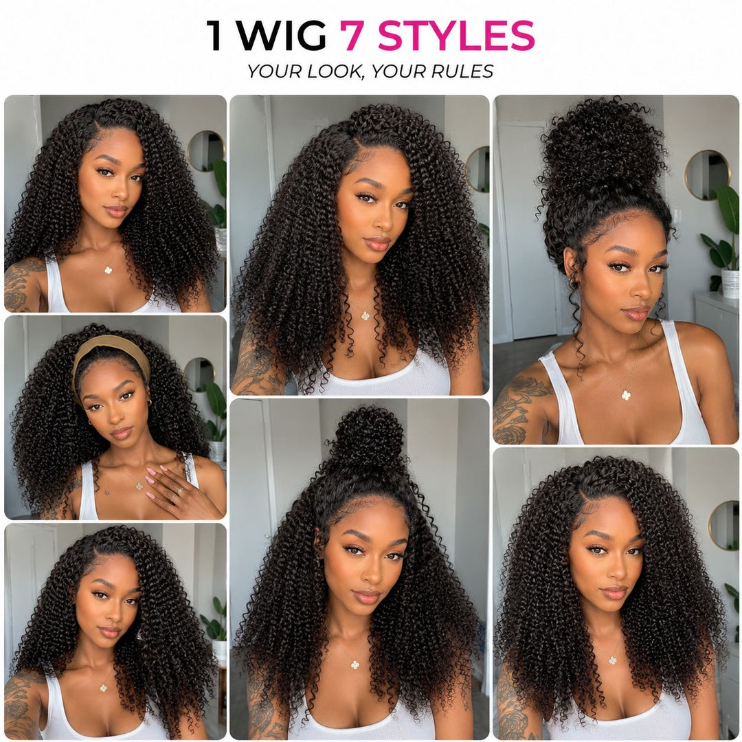 Aligrace Hair Kinky Curly Half Wig InvisiFit Strap Human Hair Wear Go Glueless Wig for Beginners AliGrace 