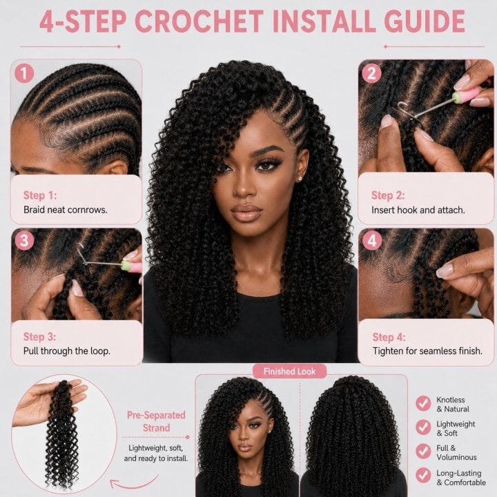 AliGrace Kinky Curly Pre-Separated Knotless Crochet Hair Extensions, Feather Soft 100% Human Hair for Natural Boho Braids AliGrace 