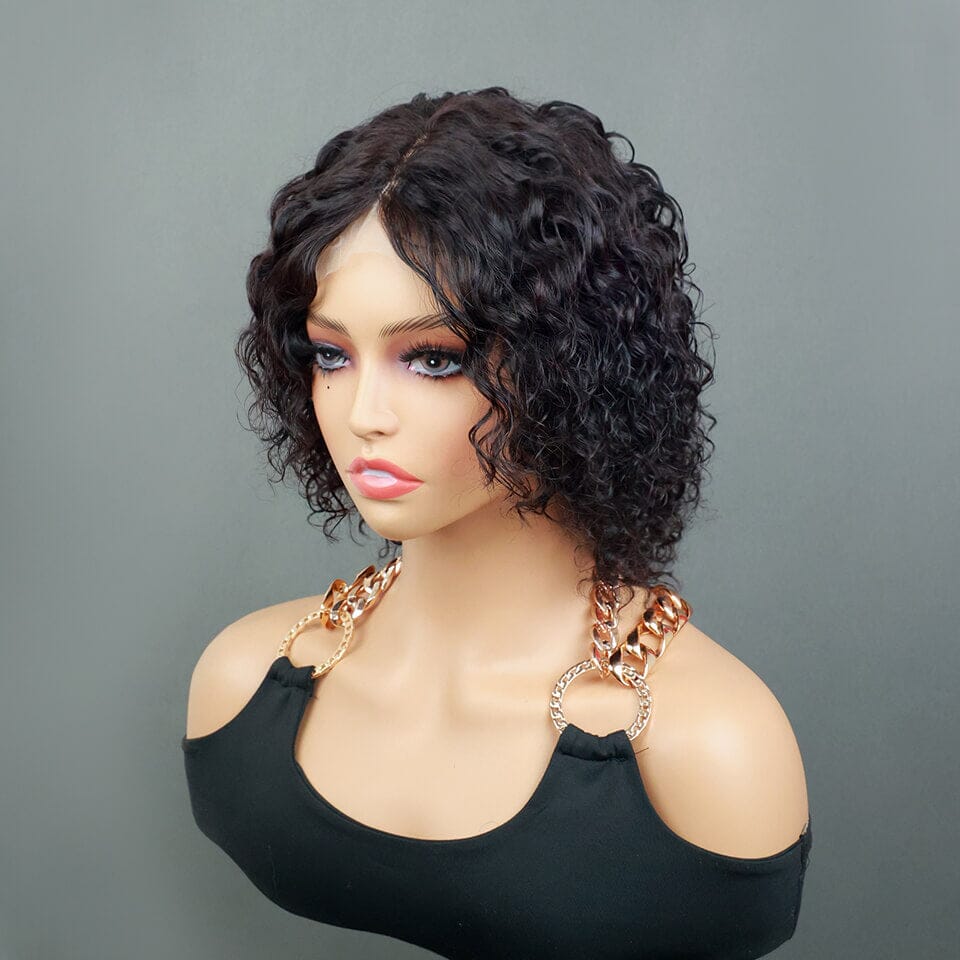 Aligrace 8 inch 2.5x0.5 T part Lace Natural Color Water Wave Wig
