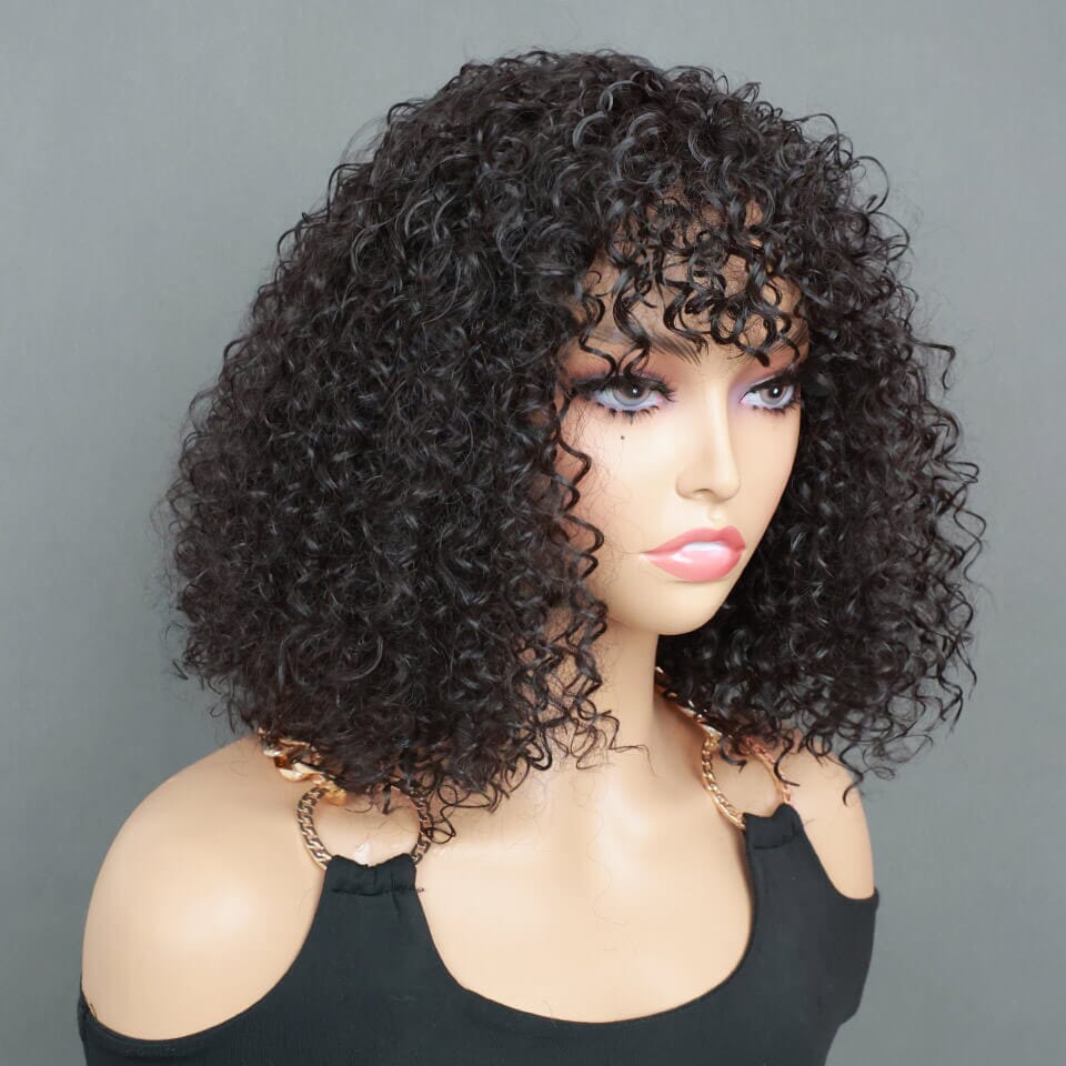 Aligrace Average Size 8 inch Machine Made Curly Wigs With Bang
