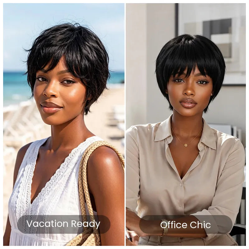Aligrace 6-Inch Pixie Cut Straight Wig styled for casual and professional looks