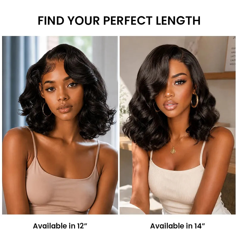 Length comparison of the Aligrace Glueless Body Wave Bob Wig in 12 and 14 inches