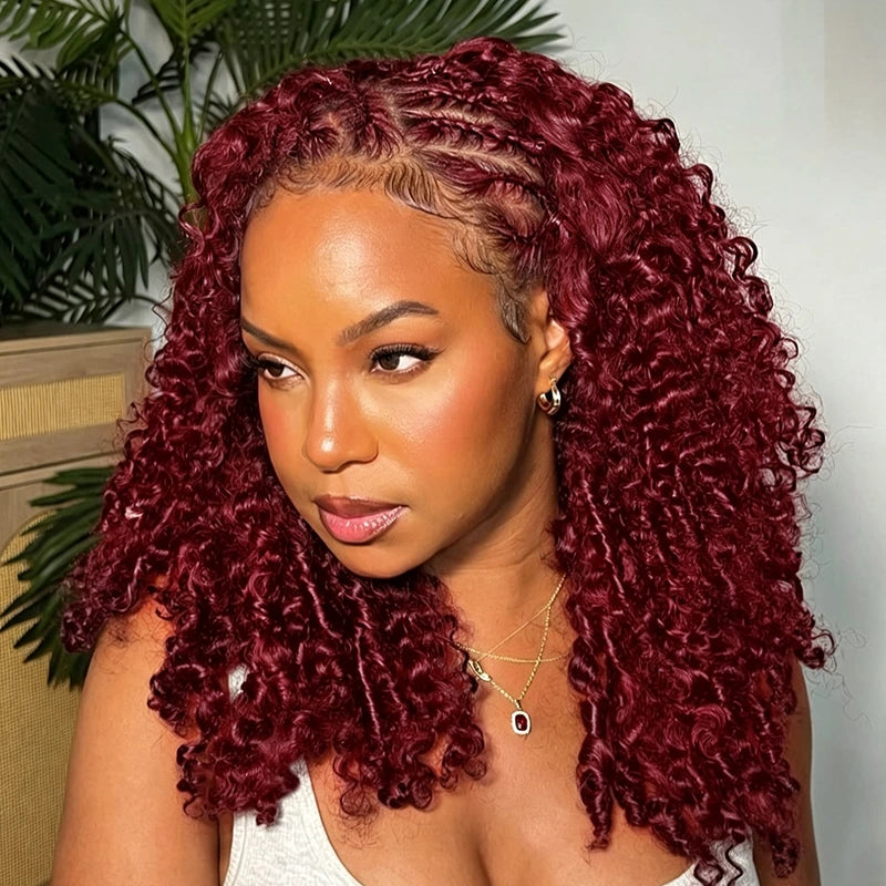 Ali Grace 99J Burgundy Kinky Curly Crochet Human Hair Extension for Boho Braids with Full Volume Texture and Natural Looking Results