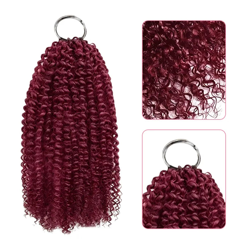 Ali Grace 99J Burgundy Kinky Curly Crochet 100% Human Hair Extension product with close-up details, full volume texture and knot-friendly design for Boho Braids