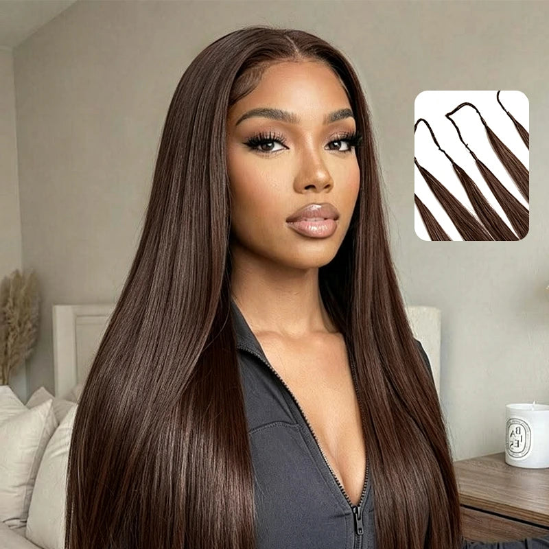 Ali Grace Chocolate Brown Straight Crochet Human Hair Extension for Boho Braids with Natural Straight Texture and Protective Style Friendly Design