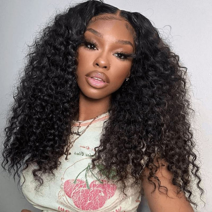 Aligrace Kinky Curly 6x5 Vorgebleichte kleine Knoten Transparente Spitze Tragen Sie Go Kleberlose Perücke 
