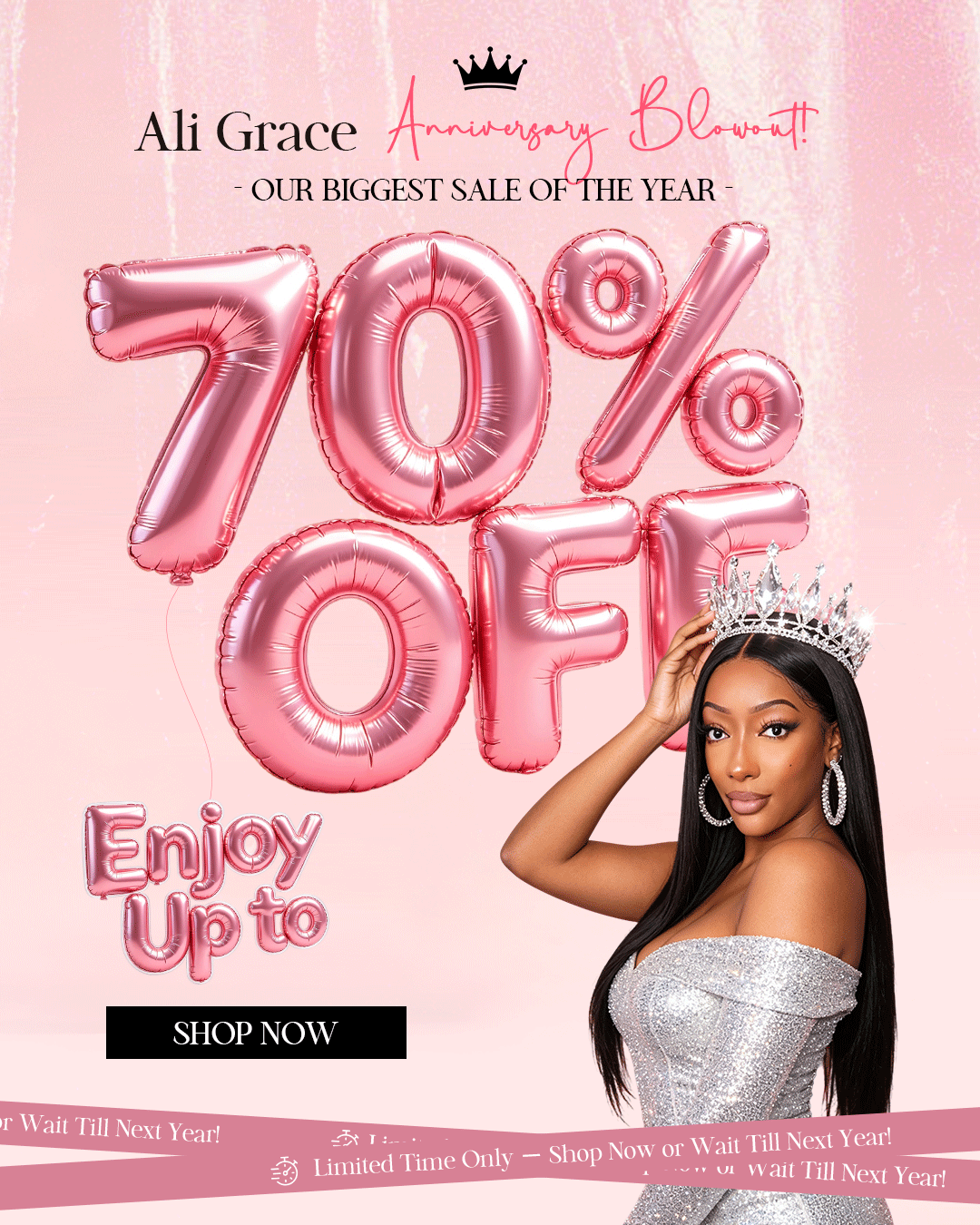 AliGrace Hair Anniversary Sale banner up to 70% off human hair wigs