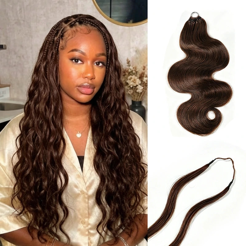 Chocolate Brown Body Wave Crochet Human Hair Extension Showing Boho Braids Styling Results and Natural Wave Texture