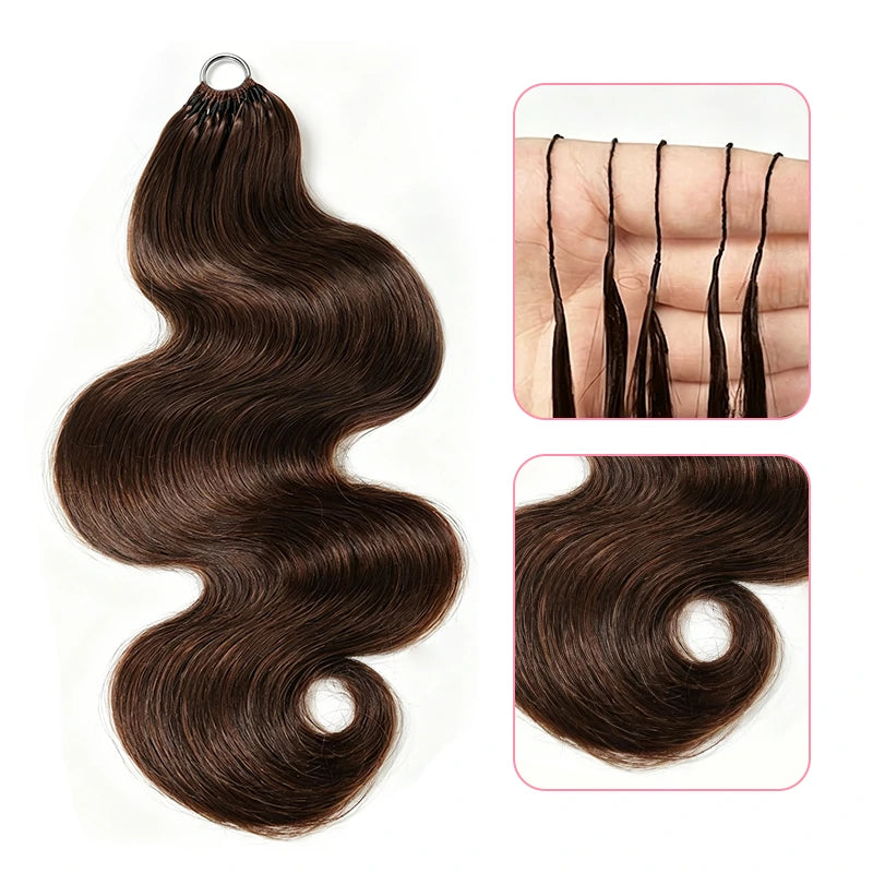 Chocolate Brown Body Wave Crochet Hair Extension Product Details Showing Soft Human Hair Texture, Smooth Strands and Full Volume Finish