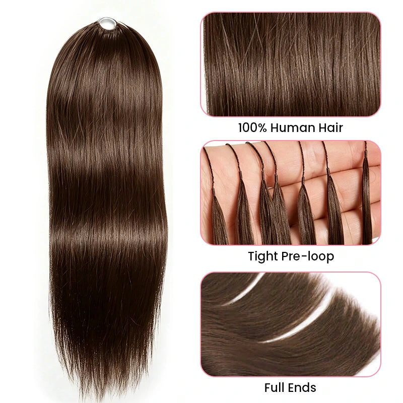 Chocolate Brown Straight Crochet Human Hair Extension Product Details Showing Natural Texture, Knot-Friendly Design and Full Hair Volume for Boho Braids