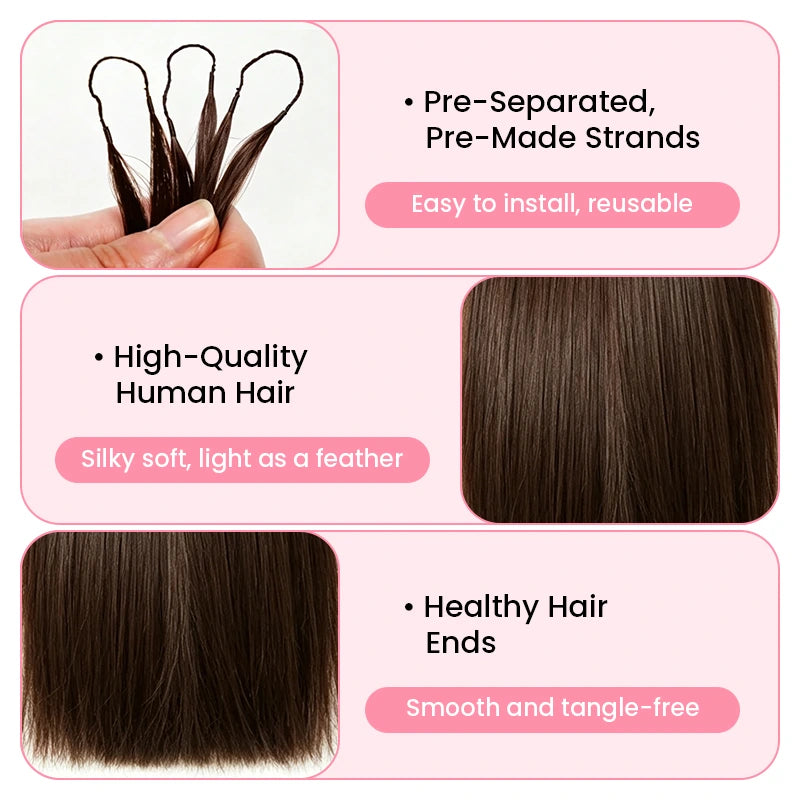 Chocolate Brown Straight Crochet Hair Extension Close Up Showing Soft Human Hair Texture, Smooth Finish and Natural Looking Straight Strands