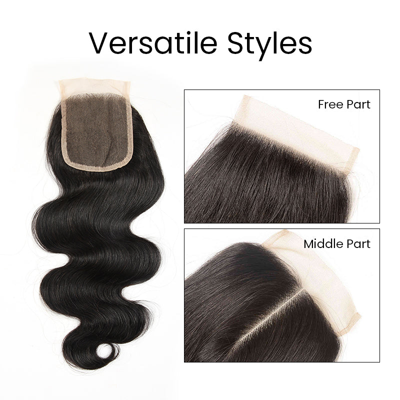 Aligrace 4x4 body wave lace closure with free part and middle part styling options