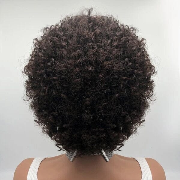 Aligrace Machine Made Curly Wigs With Bangs Dark Brown Color 