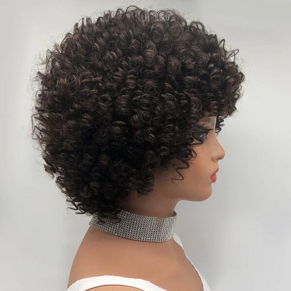 Aligrace Machine Made Curly Wigs With Bangs Dark Brown Color 