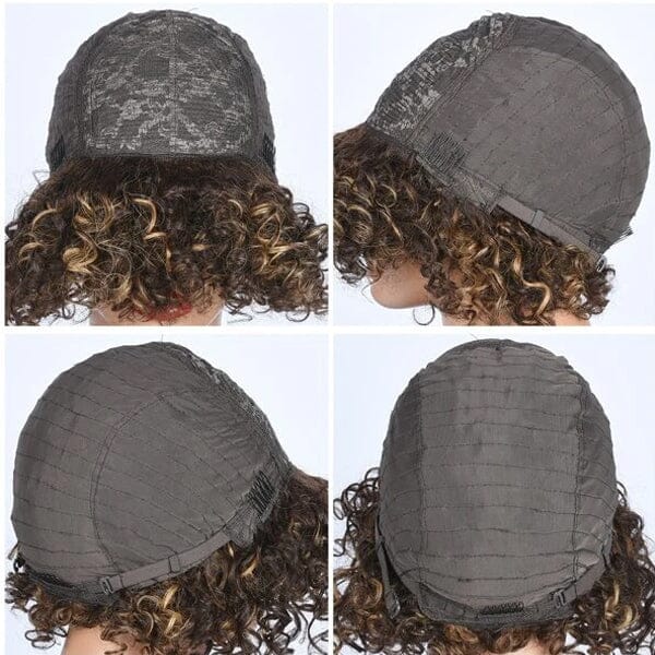 Aligrace Machine Made Curly Bob Wigs With Bangs 