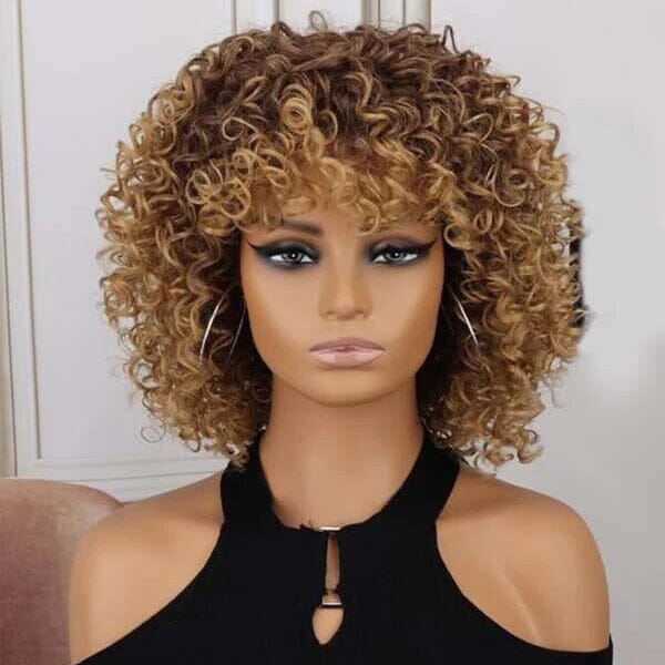 Aligrace Machine Made Curly Bob Wigs With Bangs 