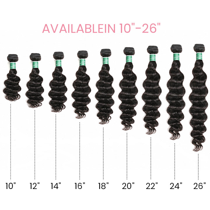 Loose wave human hair bundles length guide showing different hair lengths from short to long