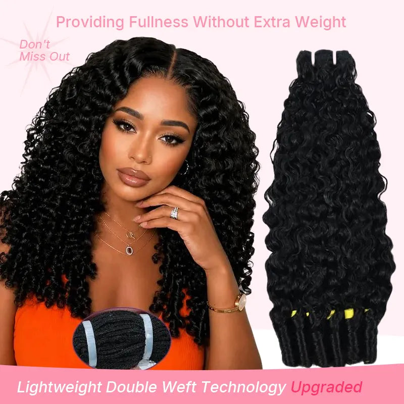 Ali Grace 3 Pcs Burmese Curly Human Hair Bundles shown on a model with naturally defined curls and the actual hair bundles