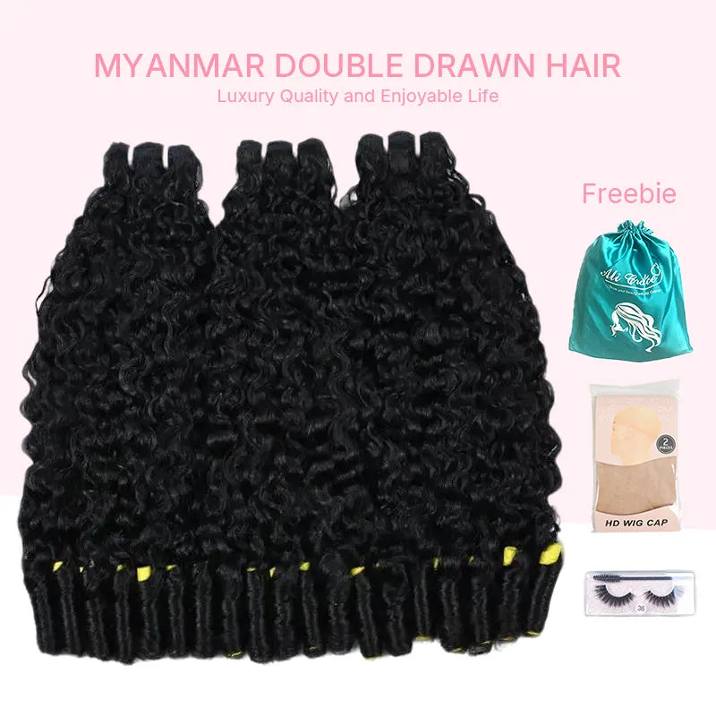 Ali Grace 3 Pcs Burmese Curly Human Hair Bundles with full volume, defined curls, and soft natural texture