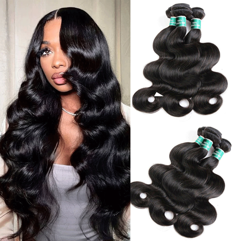Model wearing Ali Grace 3 Pcs Brazilian Body Wave Human Hair Bundles featuring soft body waves, natural shine and full volume.