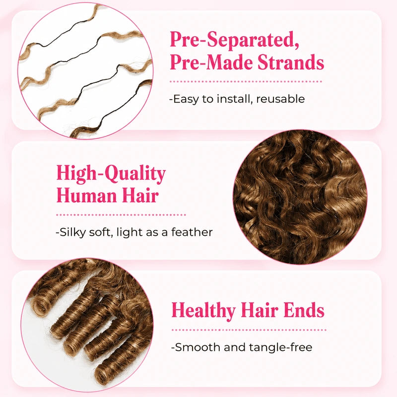 Close-up of Ali Grace #4/27 Highlight Burmese Curly Human Hair Crochet Extension highlighting soft curly texture, full volume definition, seamless color blend and natural shine.