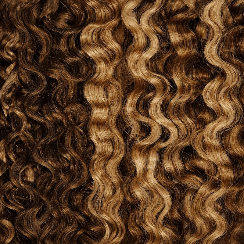 Ali Grace #4/27 Highlight Burmese Curly Human Hair Crochet Extension featuring full volume curls, seamless natural blend, soft texture and premium human hair for protective hairstyles.
