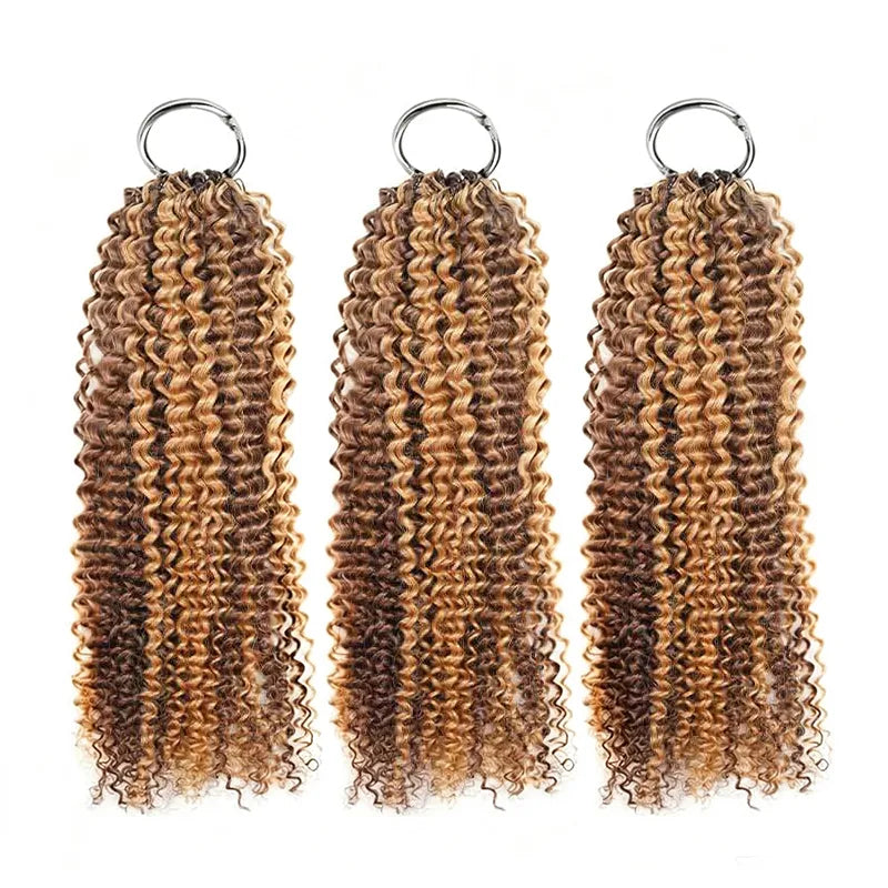 Ali Grace #4/27 Highlight Kinky Curly Crochet Hair 100% human hair extension product showing natural curl pattern, rich fullness and seamless color blend
