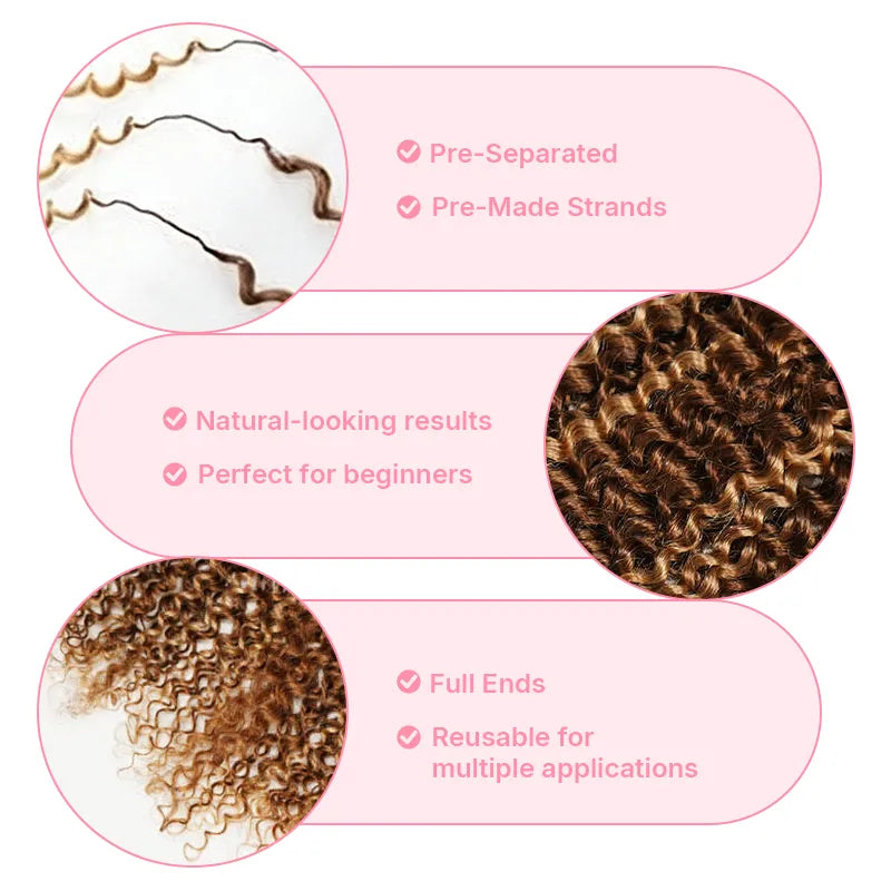 Ali Grace #4/27 Highlight Kinky Curly Crochet Hair close-up detail showing soft human hair texture, rich curl definition, natural shine and full-bodied volume