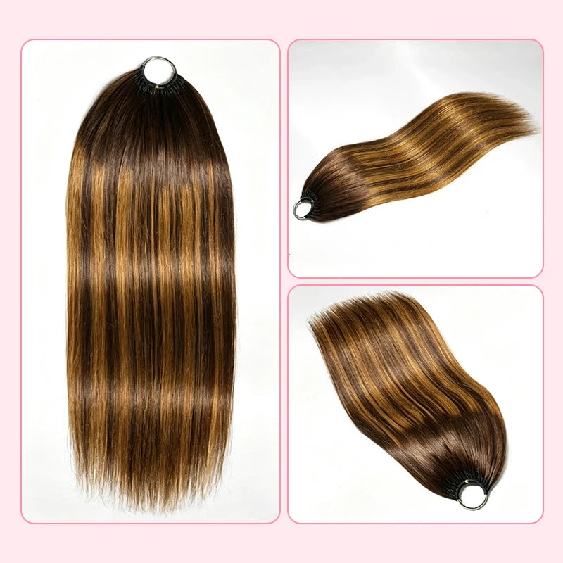Ali Grace #4/27 Highlight Straight Human Hair Crochet Extension featuring a smooth natural finish, lightweight comfort, rich highlight blend and premium human hair quality for protective hairstyles.