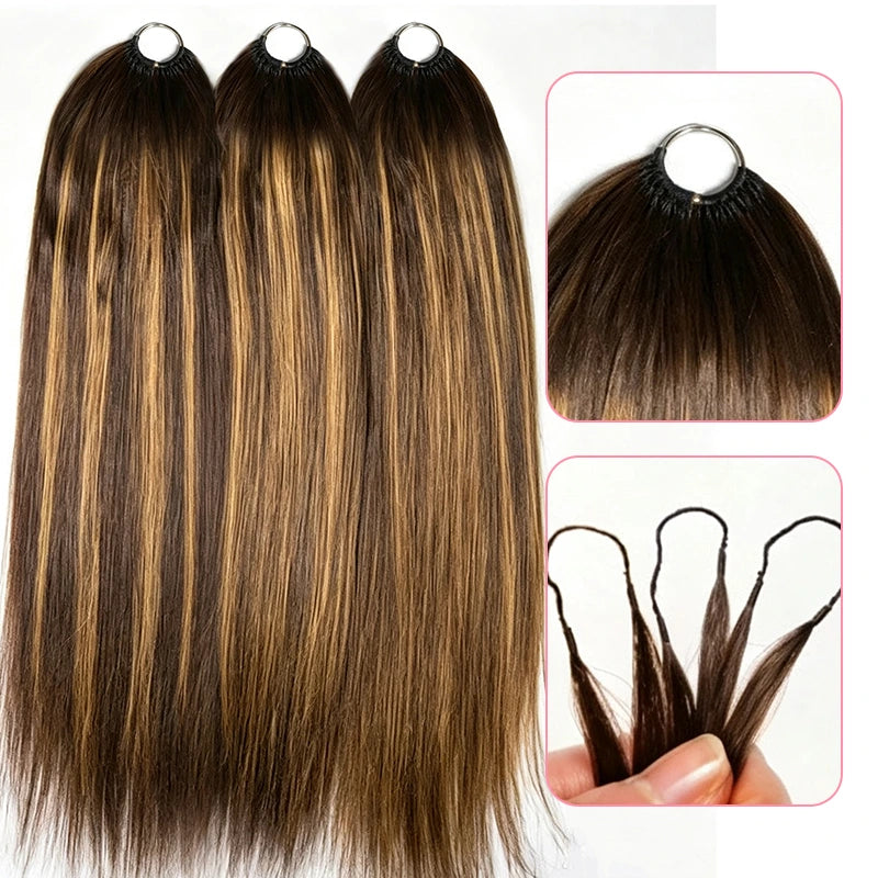 Ali Grace #4/27 Highlight Straight Crochet Human Hair Extension displayed with detailed views of the straight texture, highlight color blend, lightweight design and premium hair quality.