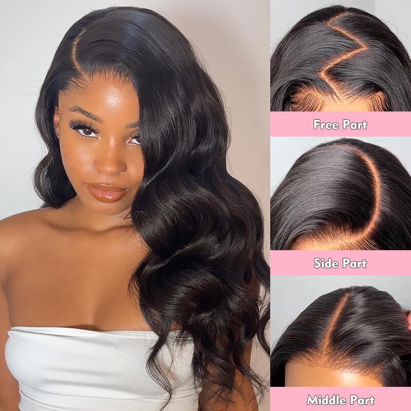 Ali Grace Body Wave Human Hair Wig model and close-up details featuring smooth waves, natural texture and high quality human hair