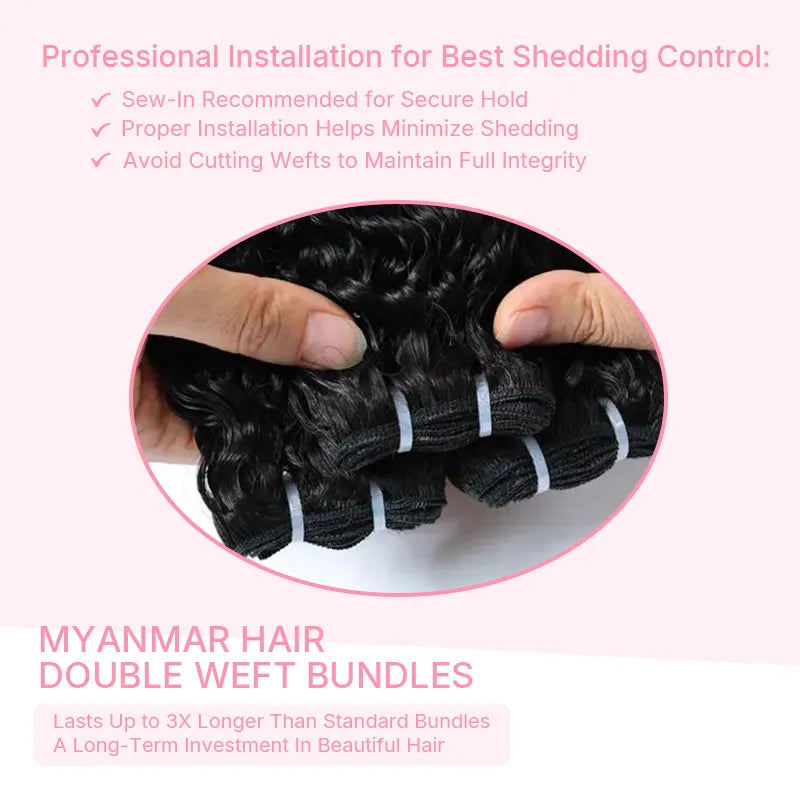 Detailed view of Burmese Curly Human Hair Bundles showing the curl pattern, smooth texture, and natural bounce