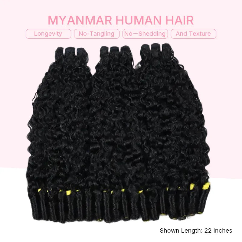 Ali Grace Burmese Curly Human Hair Bundles showcasing full, thick ends, soft texture, and premium hair quality