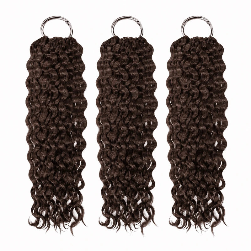 Ali Grace Chocolate Brown Water Wave Crochet 100% Human Hair Extension featuring soft natural waves, reusable texture, rich brown color and premium quality for protective hairstyles.